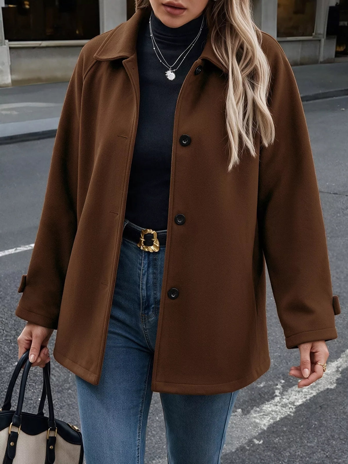 Single-Breasted Raglan Sleeve Outerwear - Lilixa.store