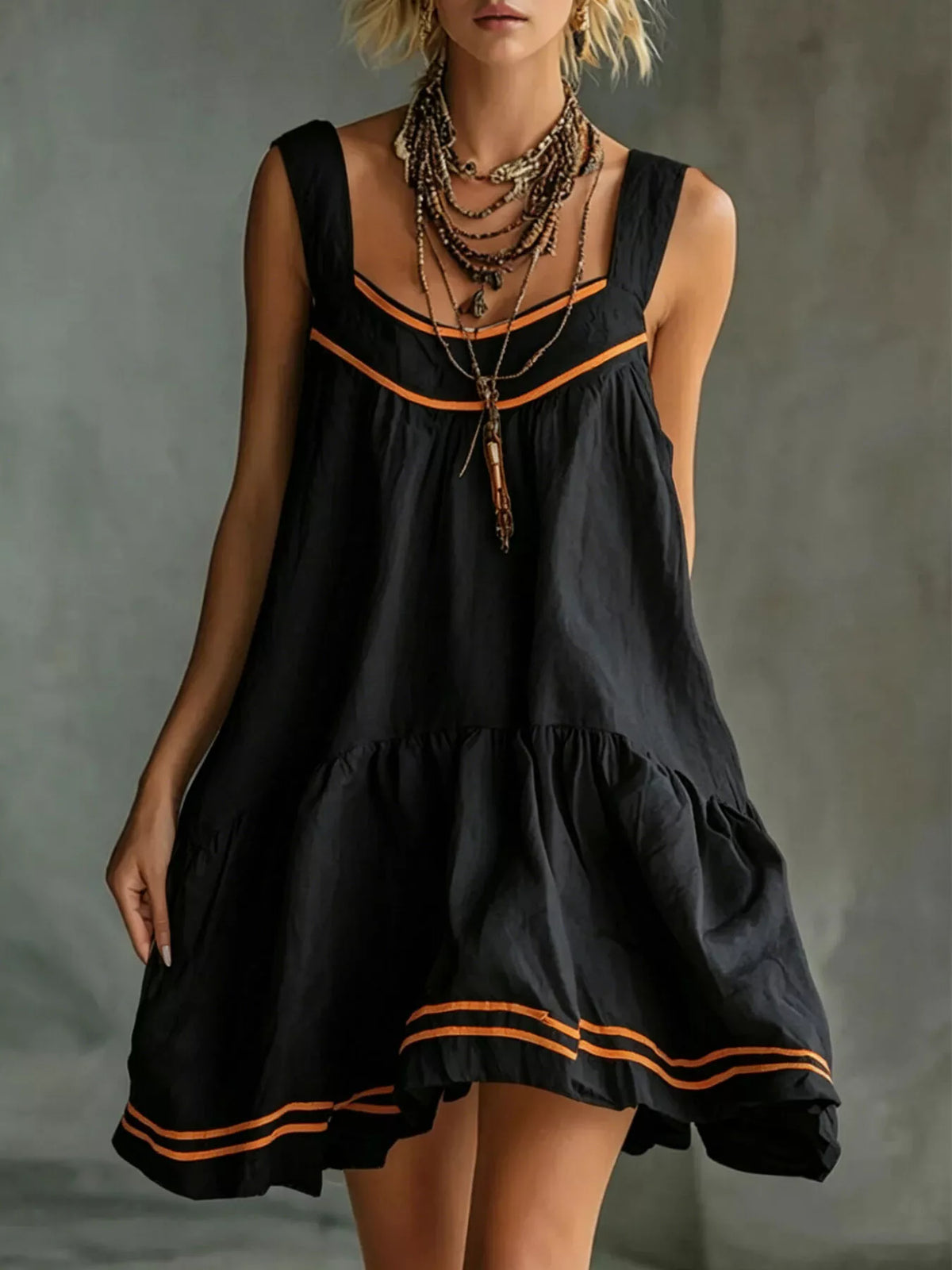 Full Size Sleeveless Tiered Mini Dress Plus Size in Black
