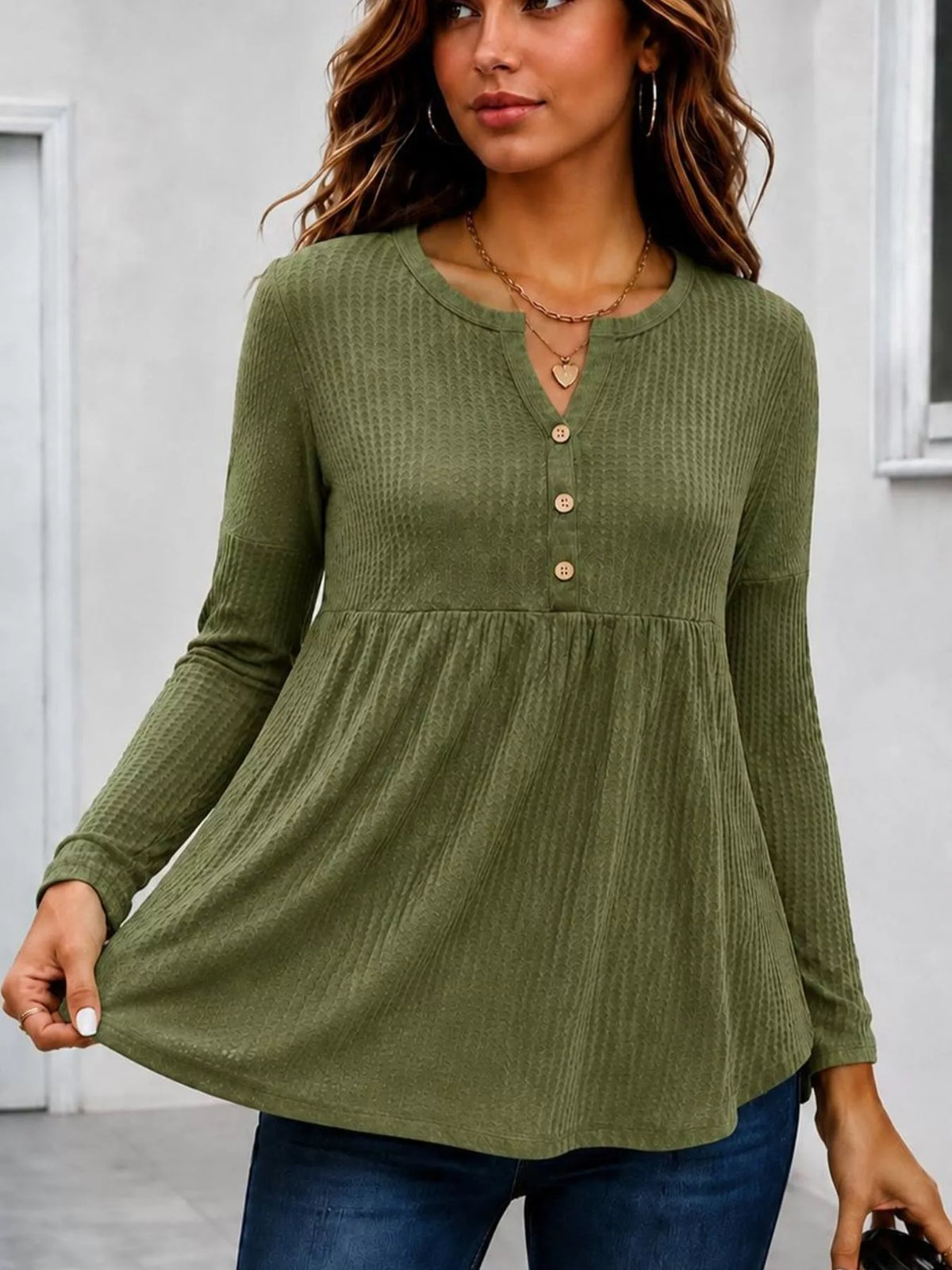 Textured Long Sleeve Peplum Top
