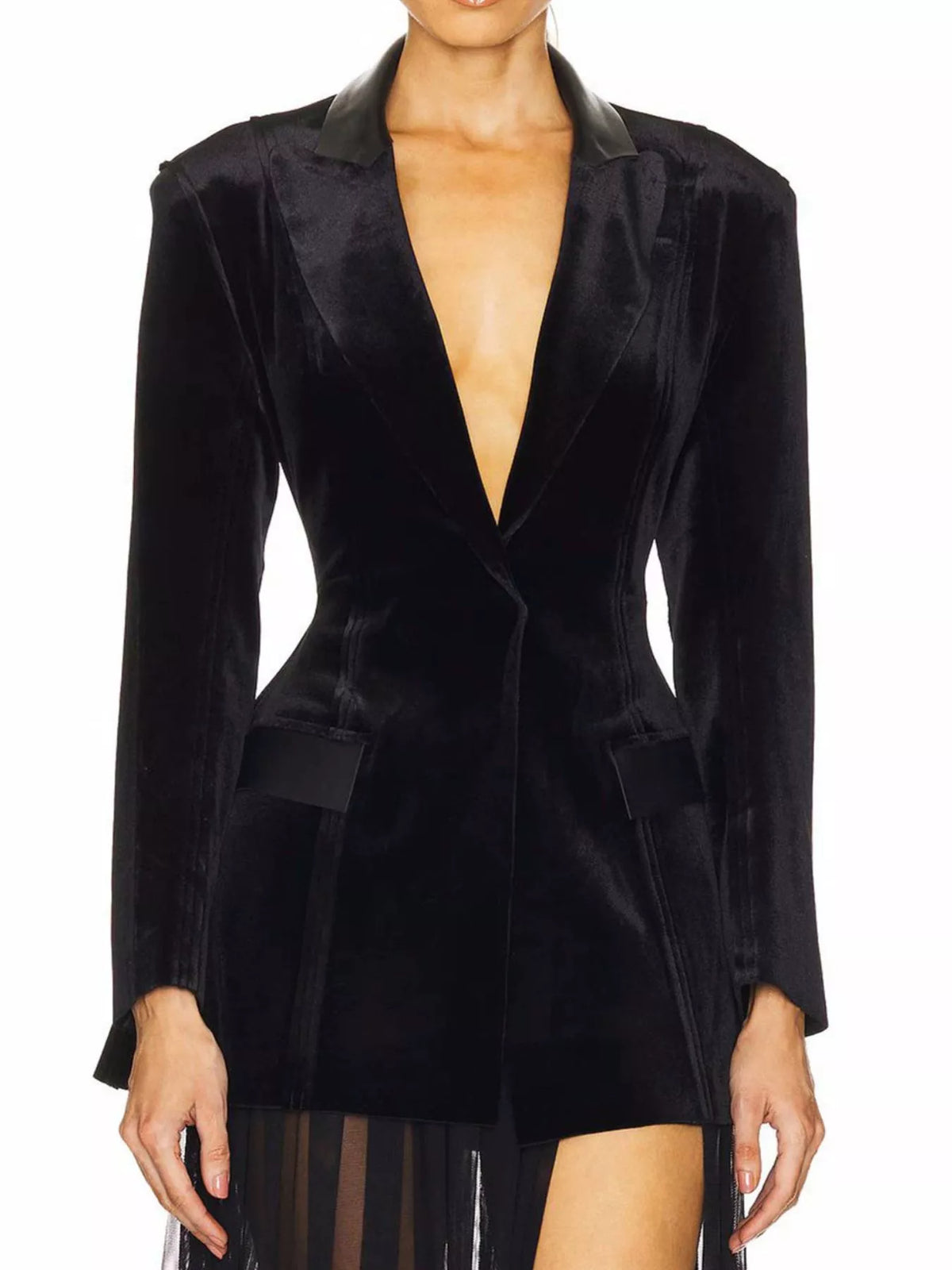 One-Button Long Sleeve Blazer in Black