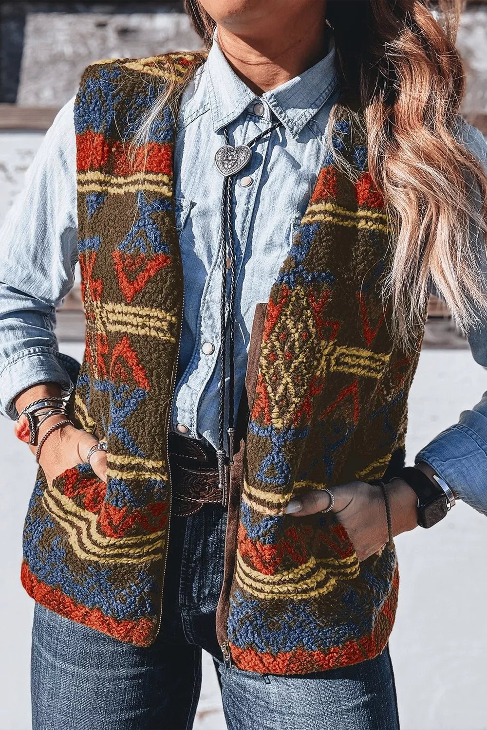 Patterned Fleece Vest Coat - Lilixa.store