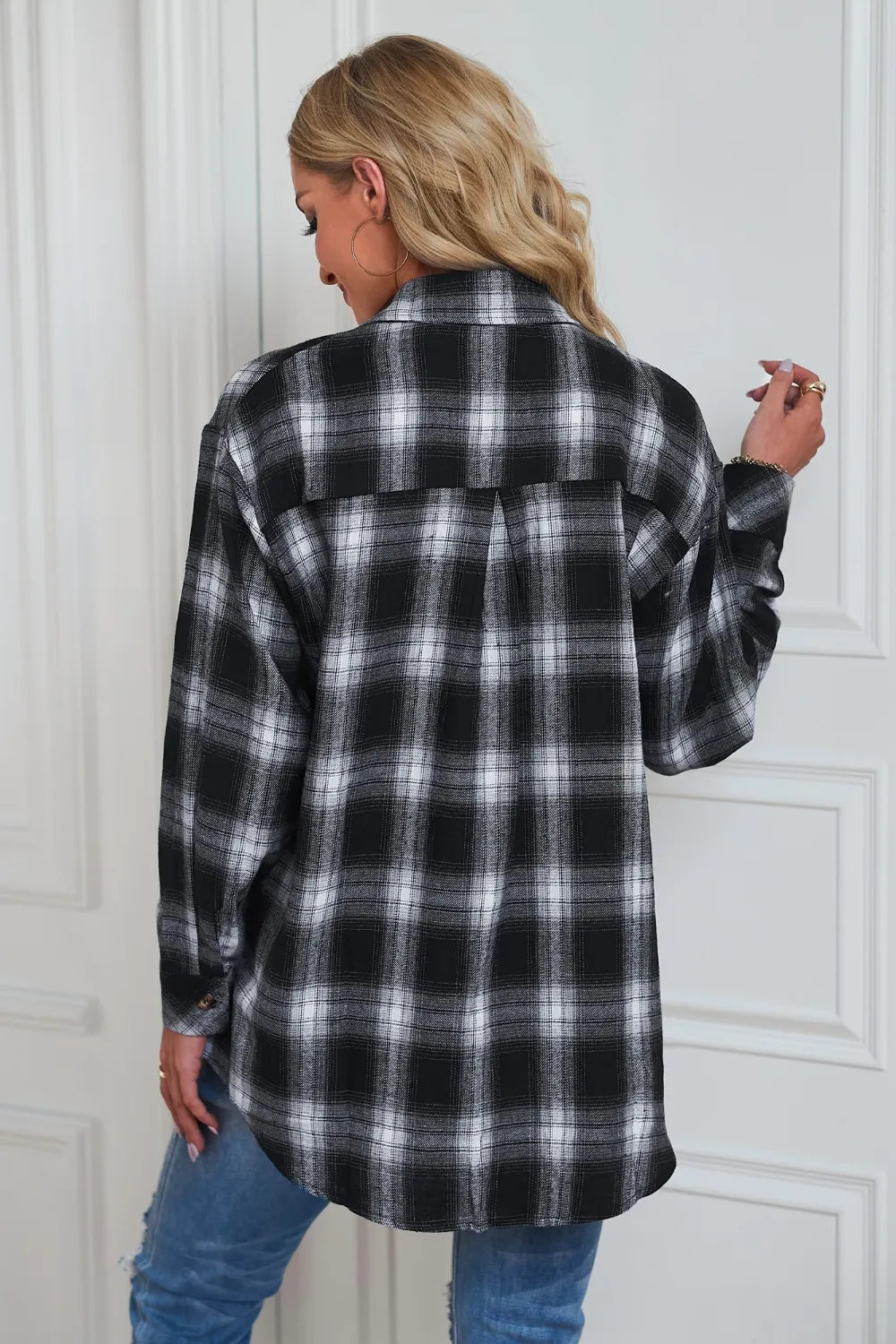 Plaid Button Up Dropped Shoulder Outerwear - Lilixa.store