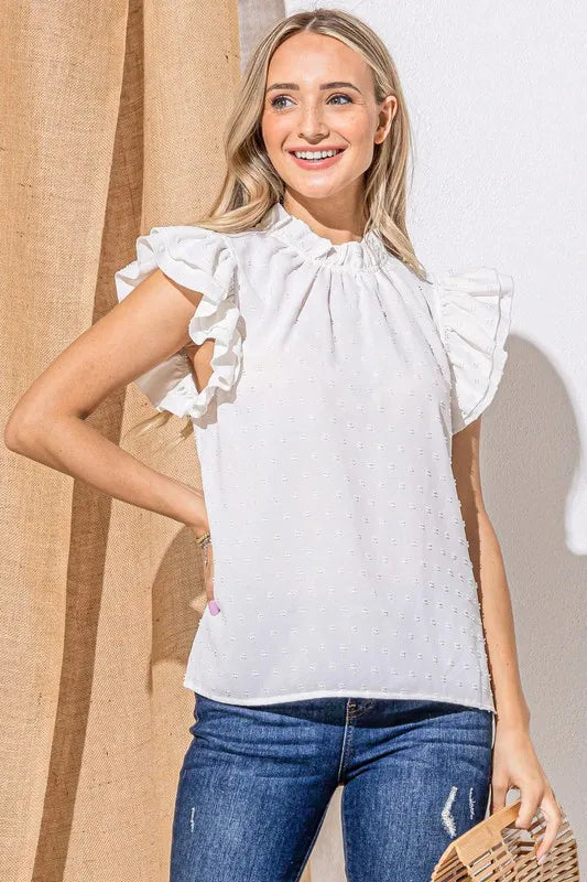 And The Why Polka Dot Textured Double Layered Ruffles Blouse