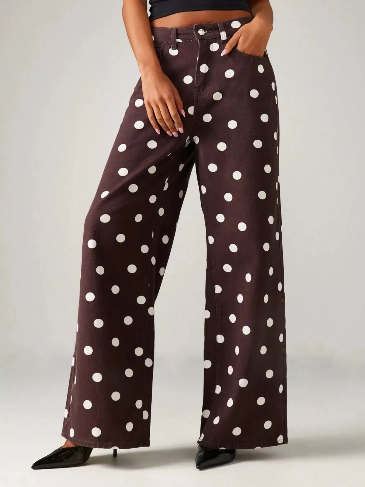 Polka Dot Wide-Leg Jeans - Lilixa.store