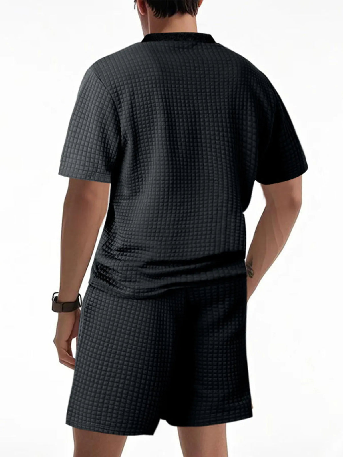 Men's Full Size Textured Round Neck Top and Shorts Set Plus SIze, view 9