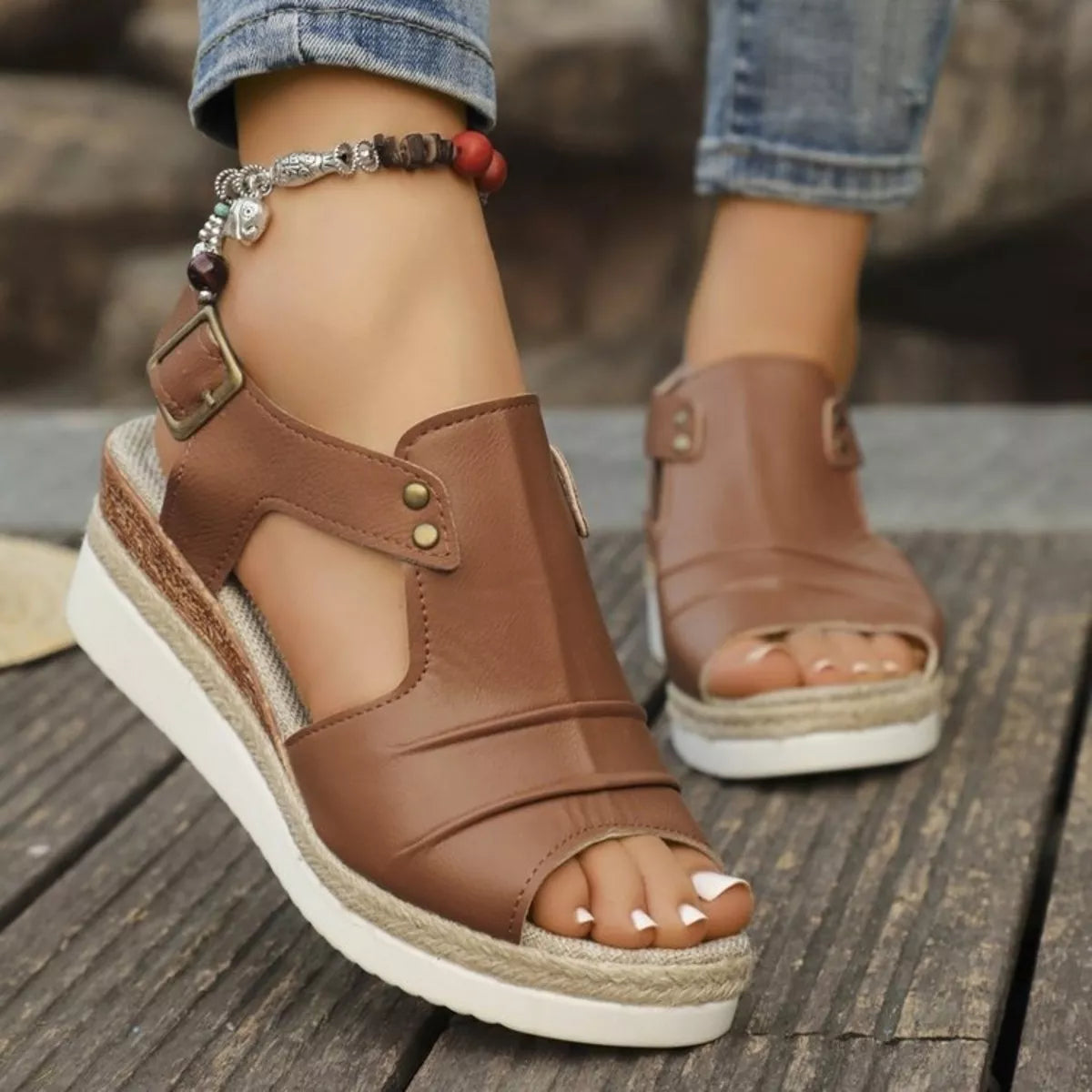 Peep Toe Wedge Sandals, view 8