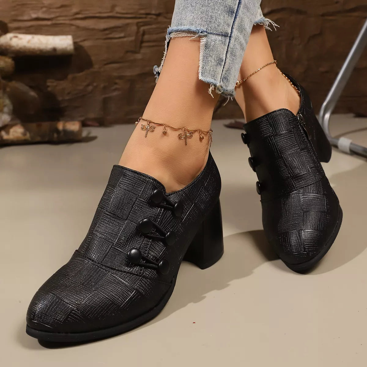 Woven Texture Button Decor Pumps - Lilixa.store