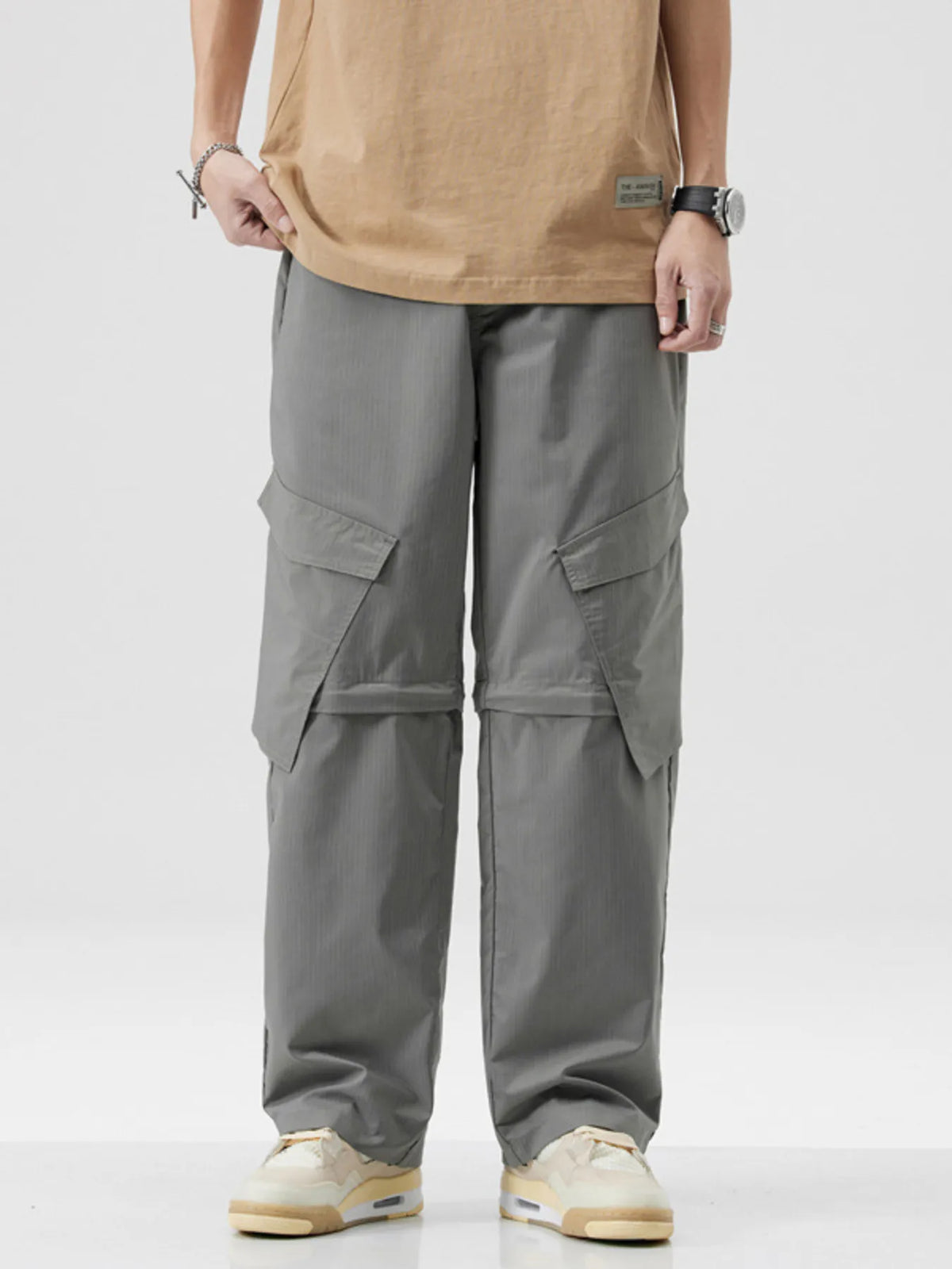 Men's Full Size Wide Leg Cargo Pants Plus Size in Gray
