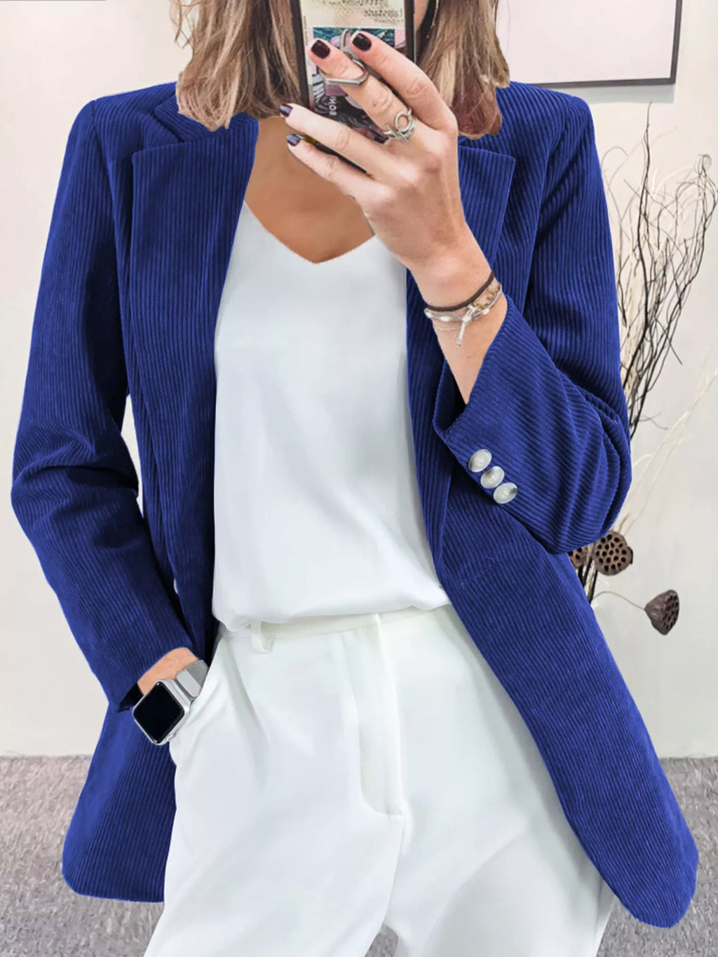 Corduroy Lapel Collar Casual Blazer - Lilixa.store