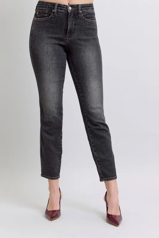 Judy Blue Full Size Mid Rise Tummy Control Slim Jeans Plus Size - Lilixa.store