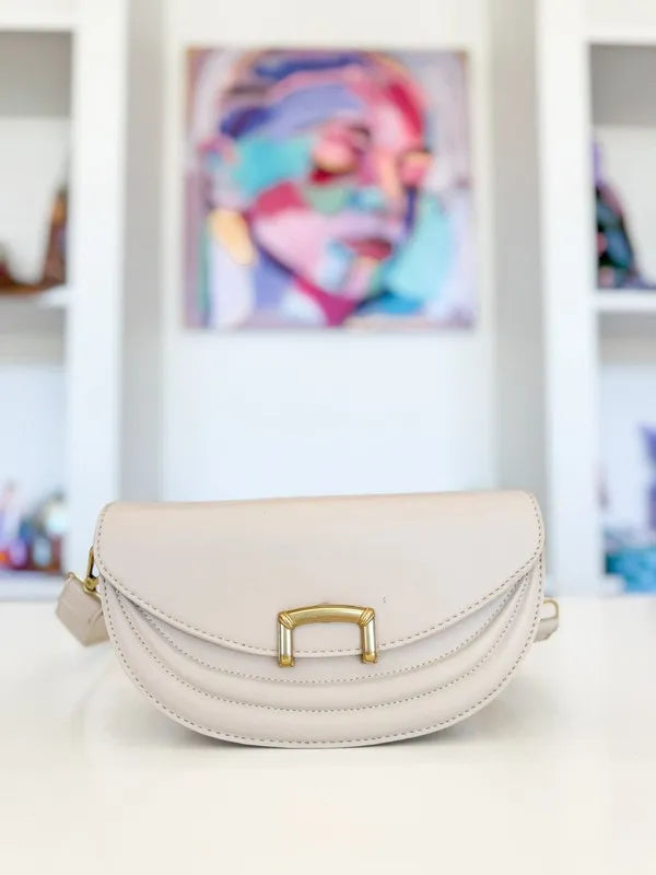 Fame Buckle Closure Crescent Faux Leather Crossbody Bag - Lilixa.store