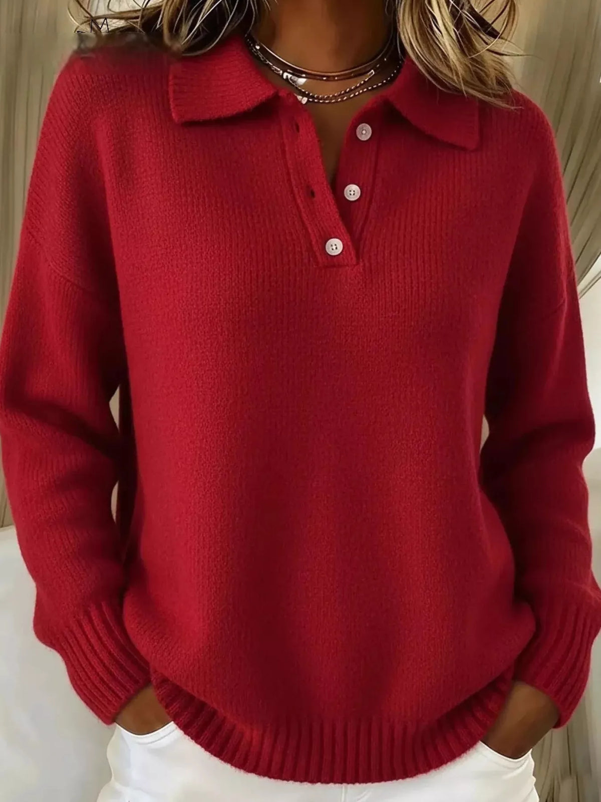 Full Size Button Detail Dropped Shoulder Sweater Plus Size