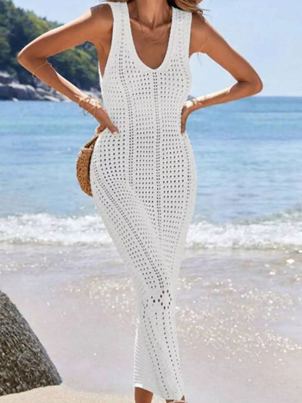 Sleeveless Crochet Knit Cover Up Maxi Dress - Lilixa.store