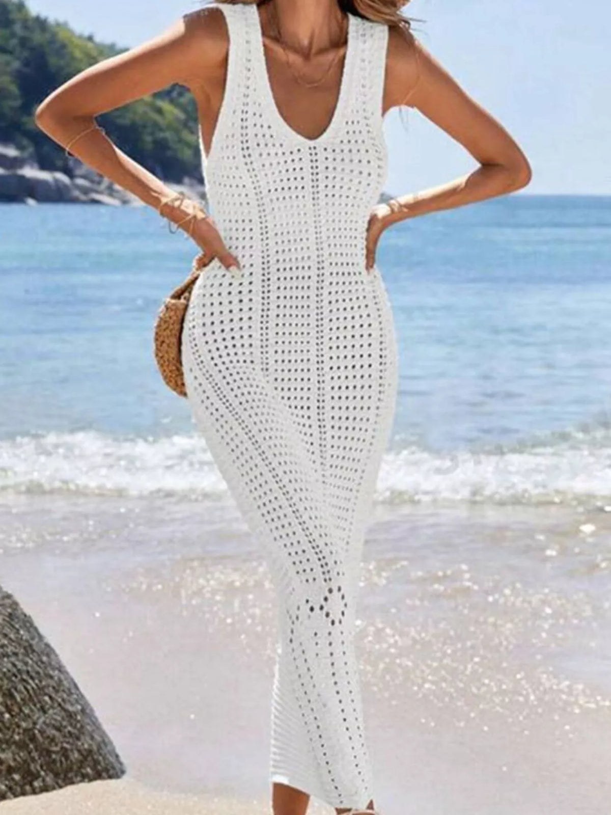 Sleeveless Crochet Knit Cover Up Maxi Dress - Lilixa.store