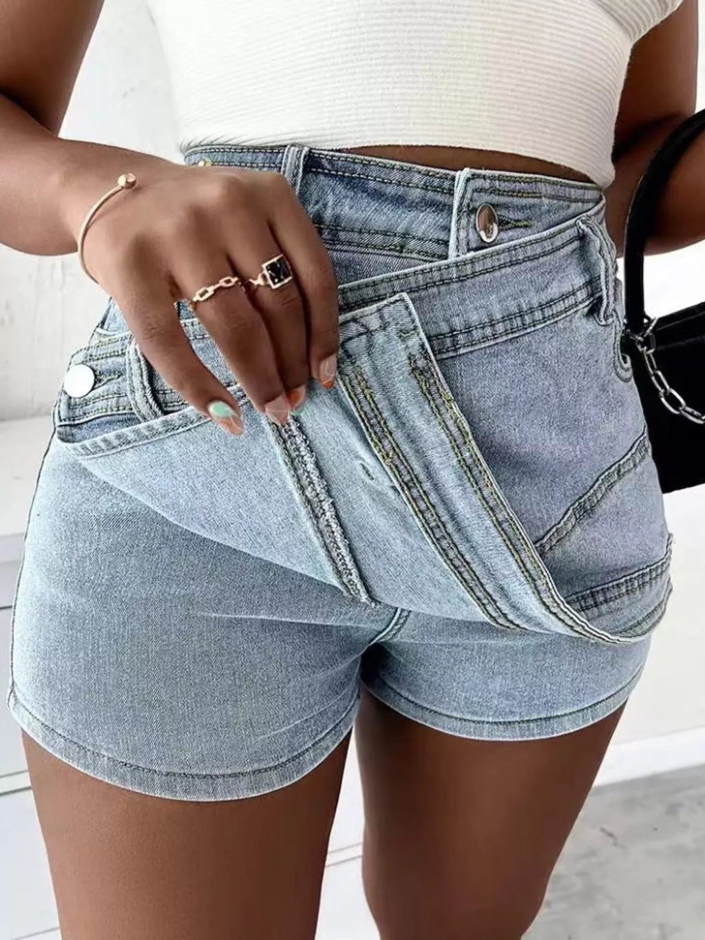 Asymmetrical Wrap Denim Shorts - Lilixa.store