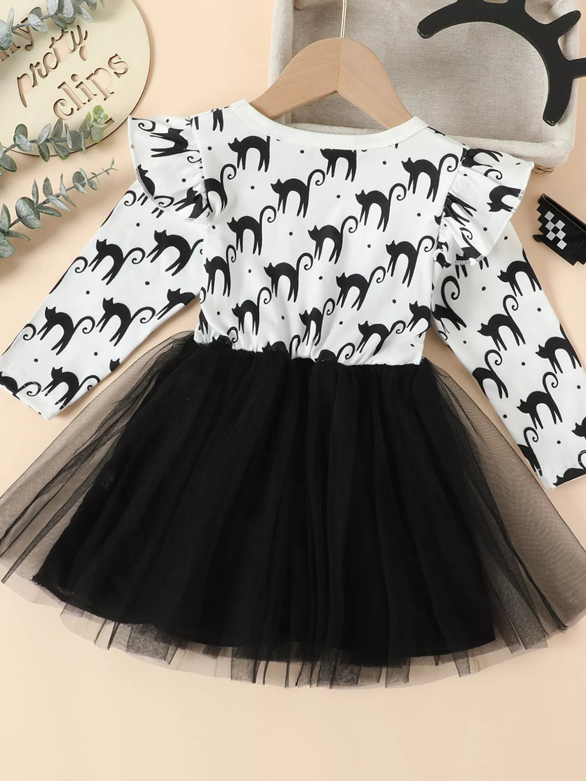 Children's Halloween Cat Eye Ruffle Tulle Dress - Lilixa.store
