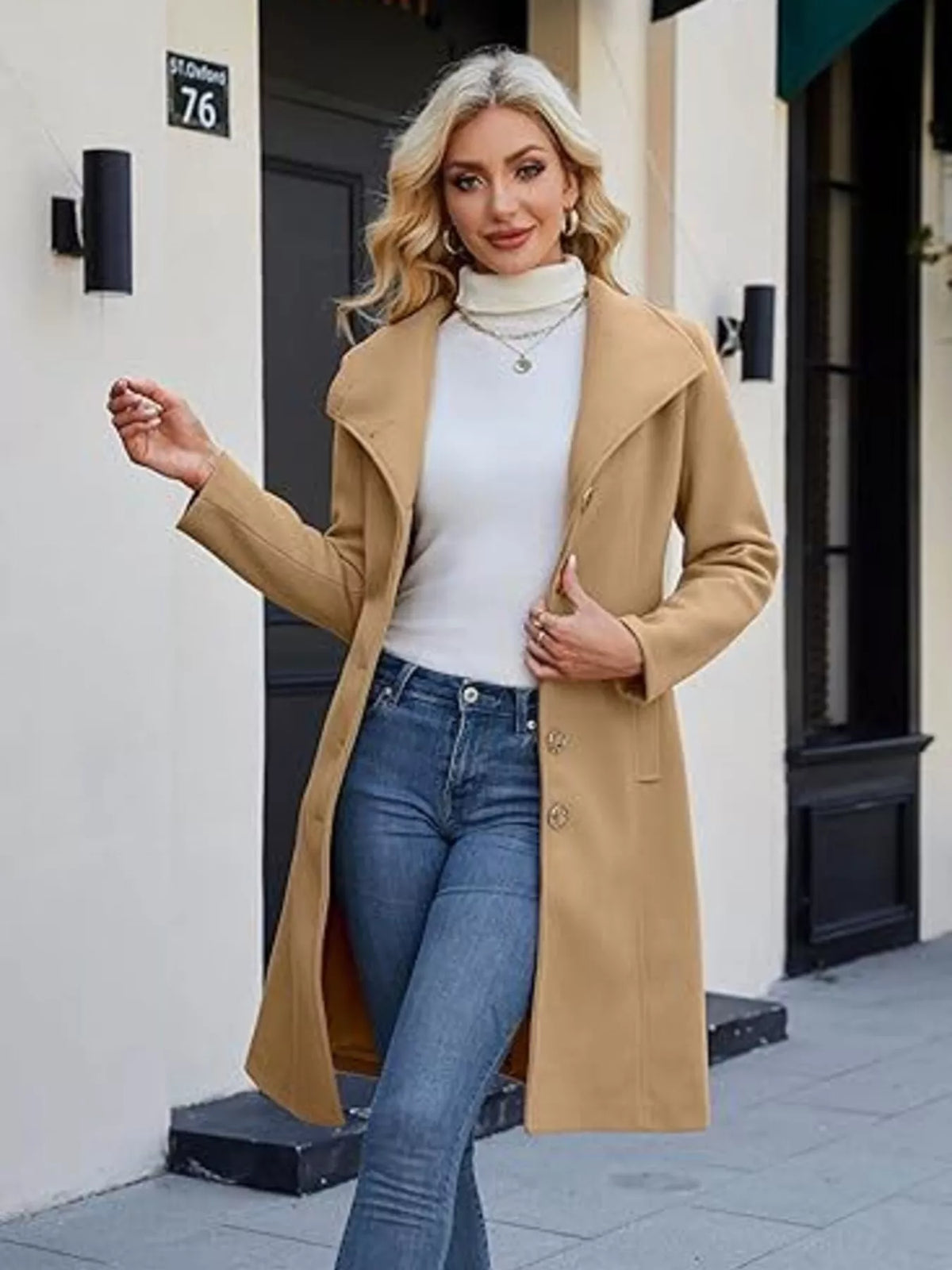 Single-Breasted Collared Neck Overcoat - Lilixa.store