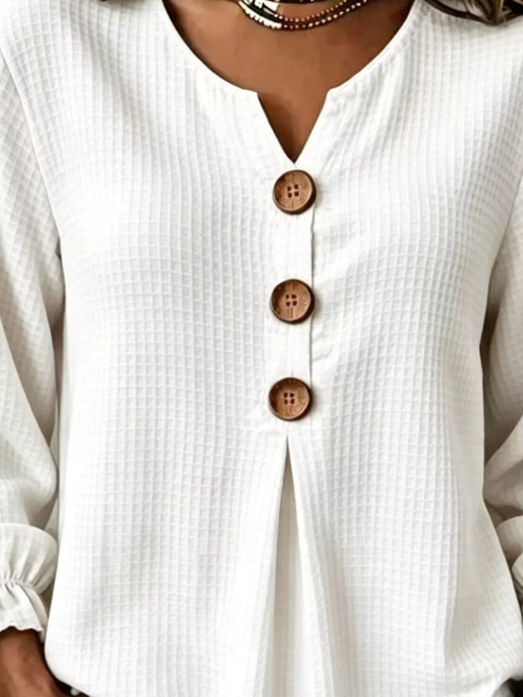 Waffle Knit Long Sleeve Top - Lilixa.store