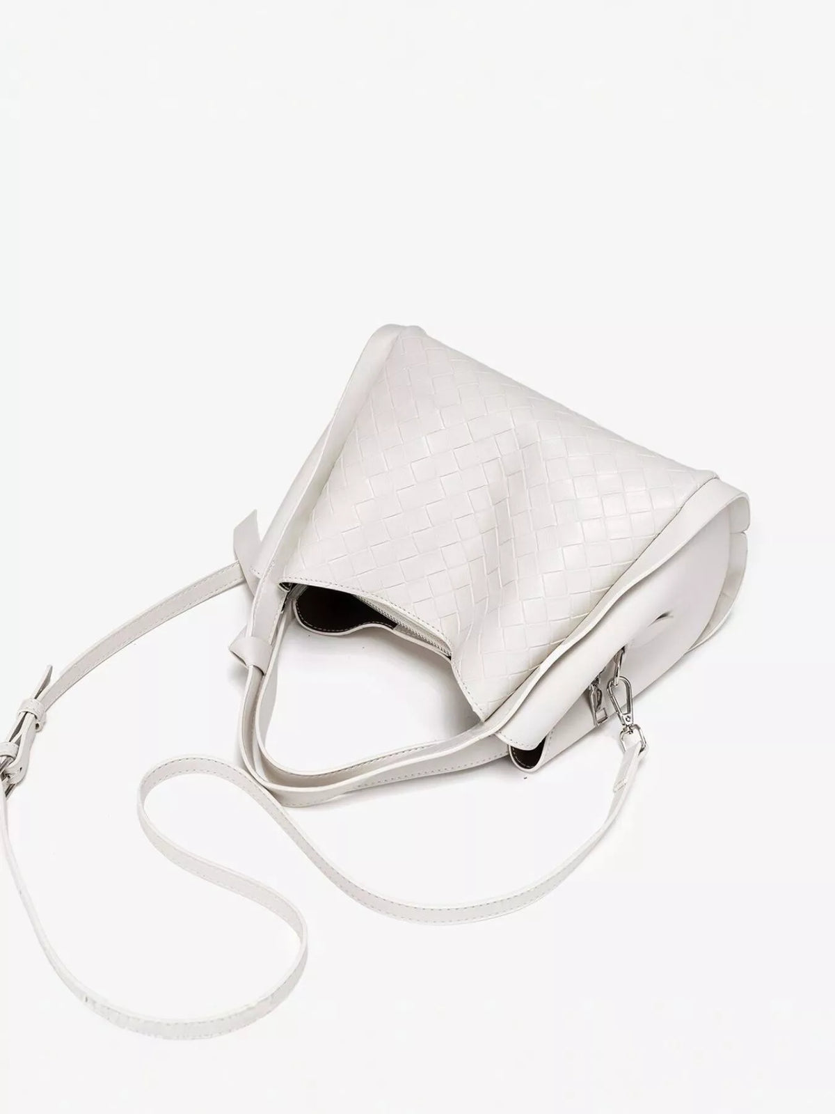 Textured Crossbody Bag with Versatile Top Handle in White, view 9