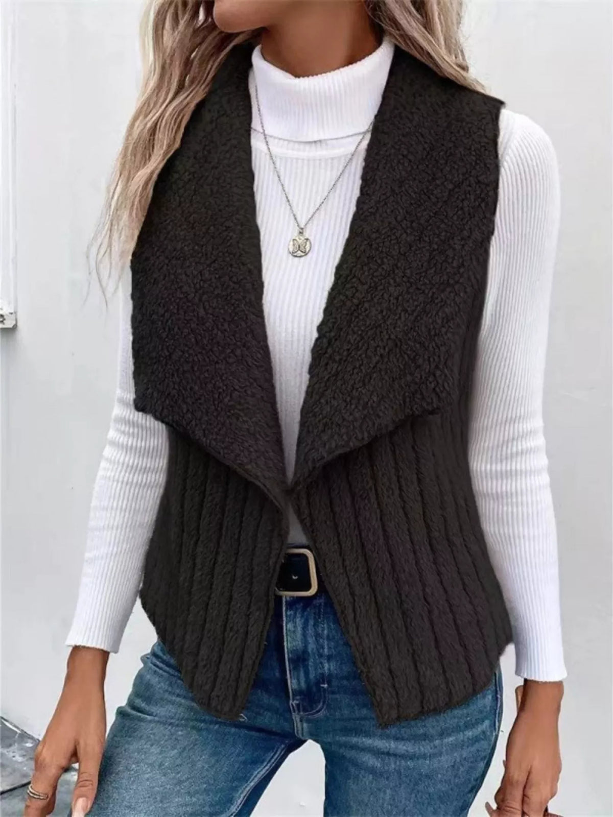 Cozy Fleece Open Front Vest Coat - Lilixa.store