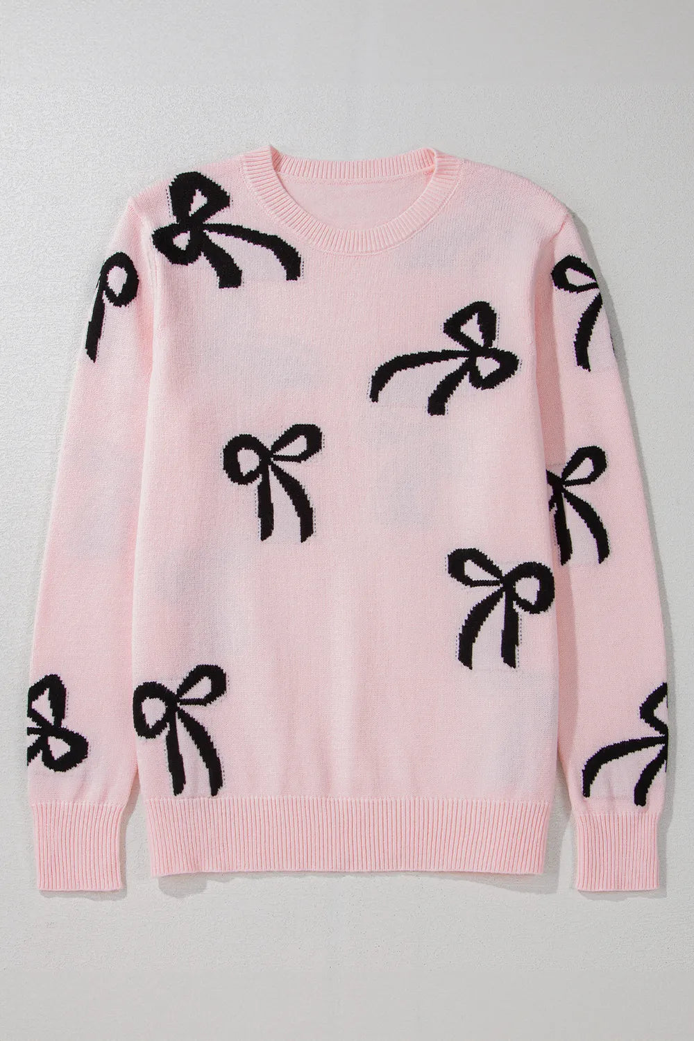 Bow Pattern Round Neck Loose Fit Sweater - Lilixa.store