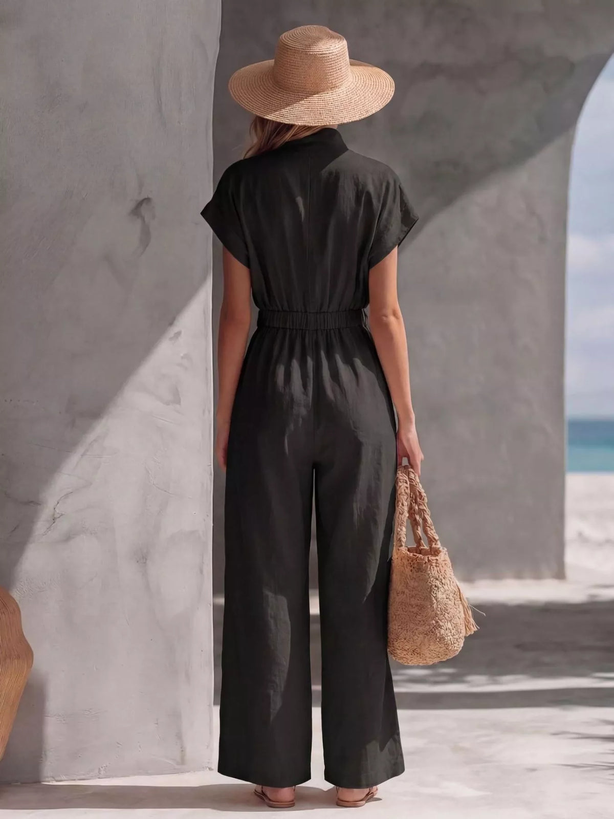 Zipper Front Wide Leg Jumpsuit - Lilixa.store