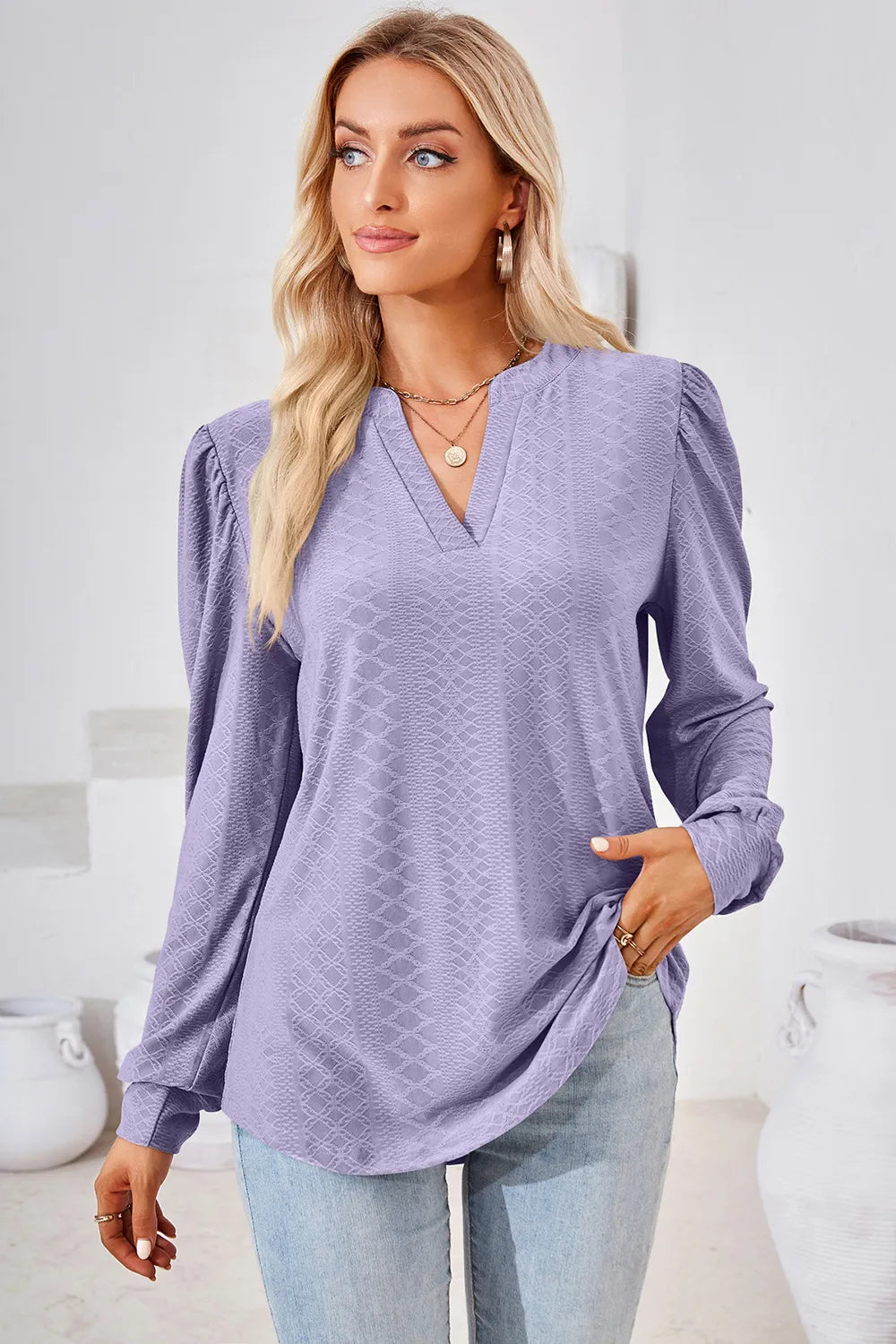 Notched Long Sleeve T-Shirt - Lilixa.store