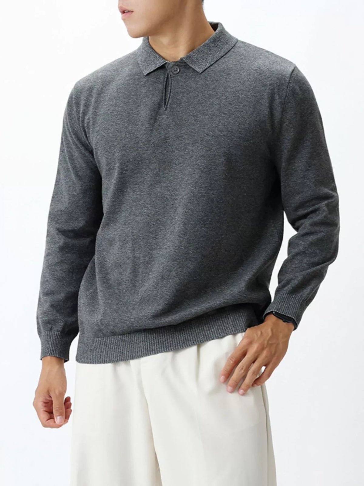 Men's Plus Size Polo Collar Long Sleeve Sweater