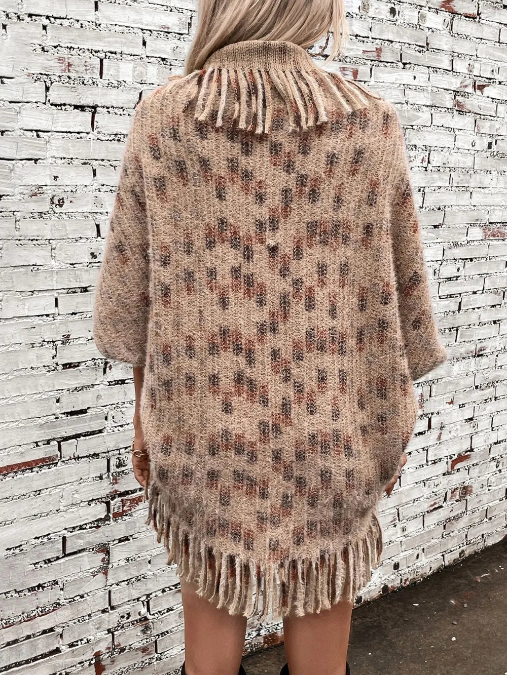Fringe Open Front Half Sleeve Poncho, view 3