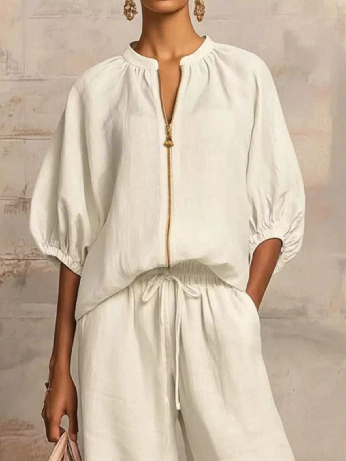 Full Size Zip-Front Top and Wide-Leg Pants Set Plus Size - Lilixa.store