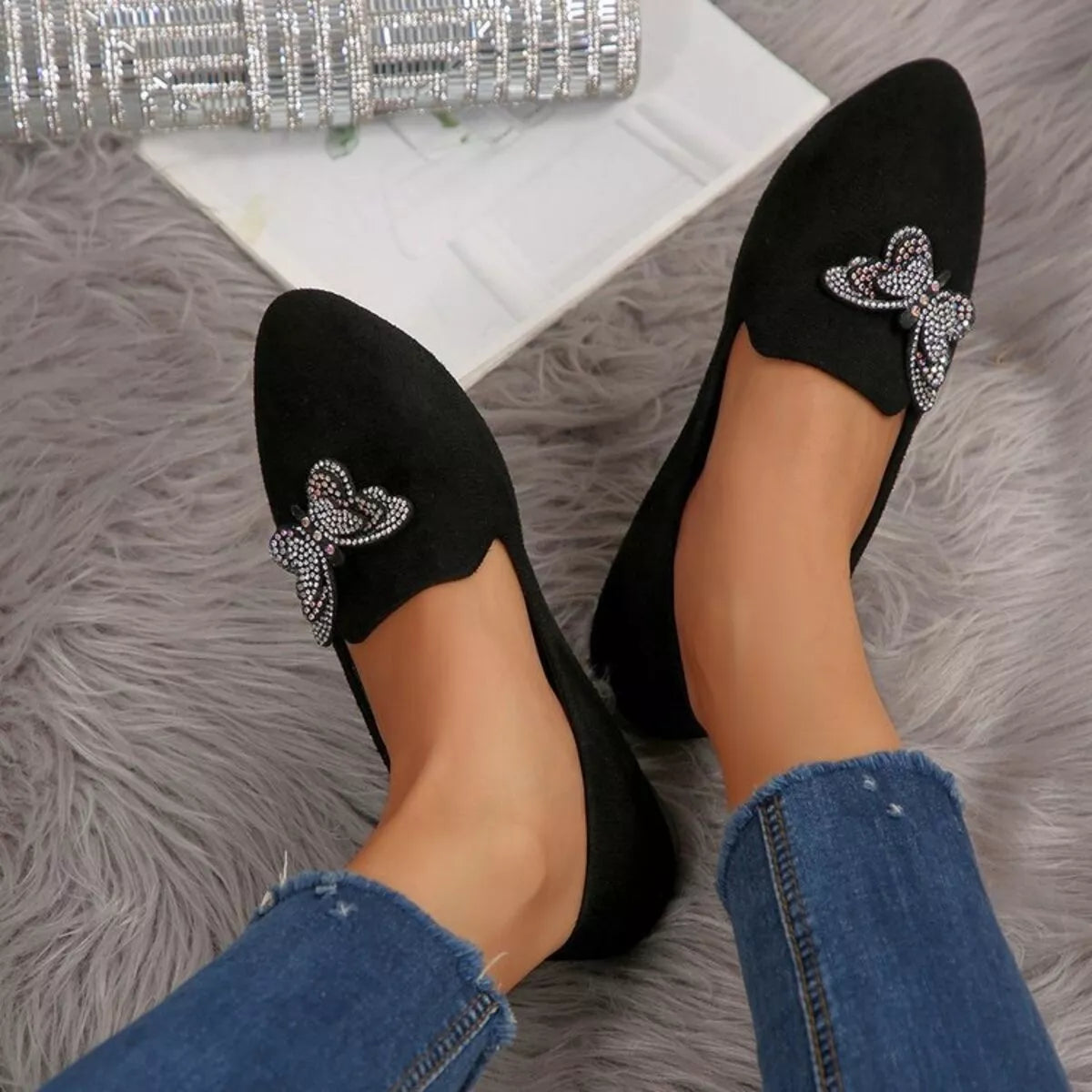 Butterfly Decor Slip-Ons in Black, view 11