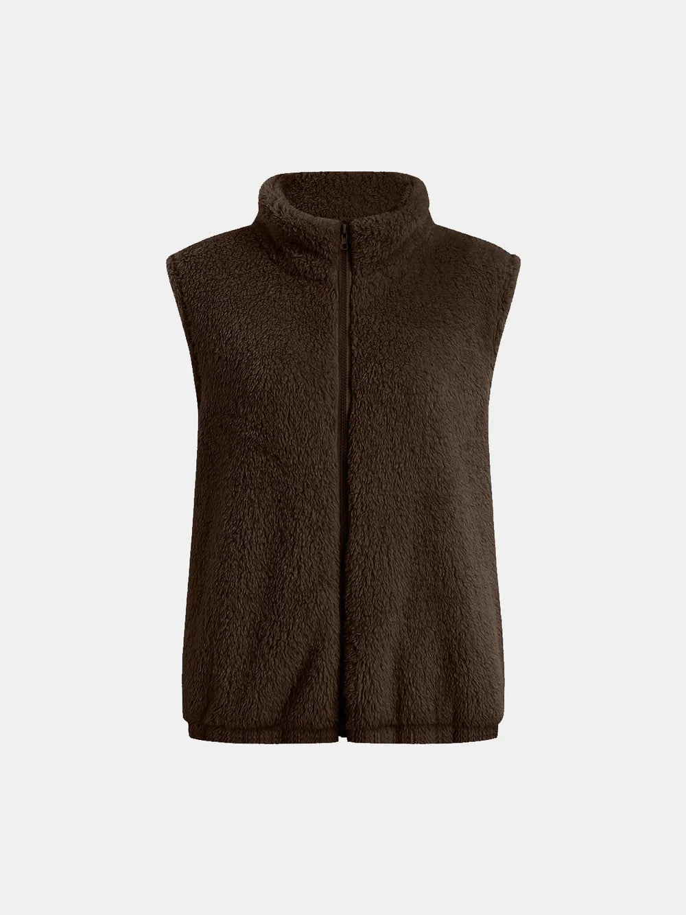 Full Size Fuzzy Zip Up Vest Coat with Pockets, view 5