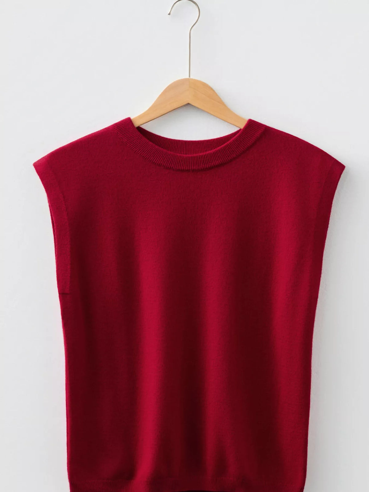 Solid Color Crew Neck Knit Cap Sleeve Sweater in Burgundy, view 3