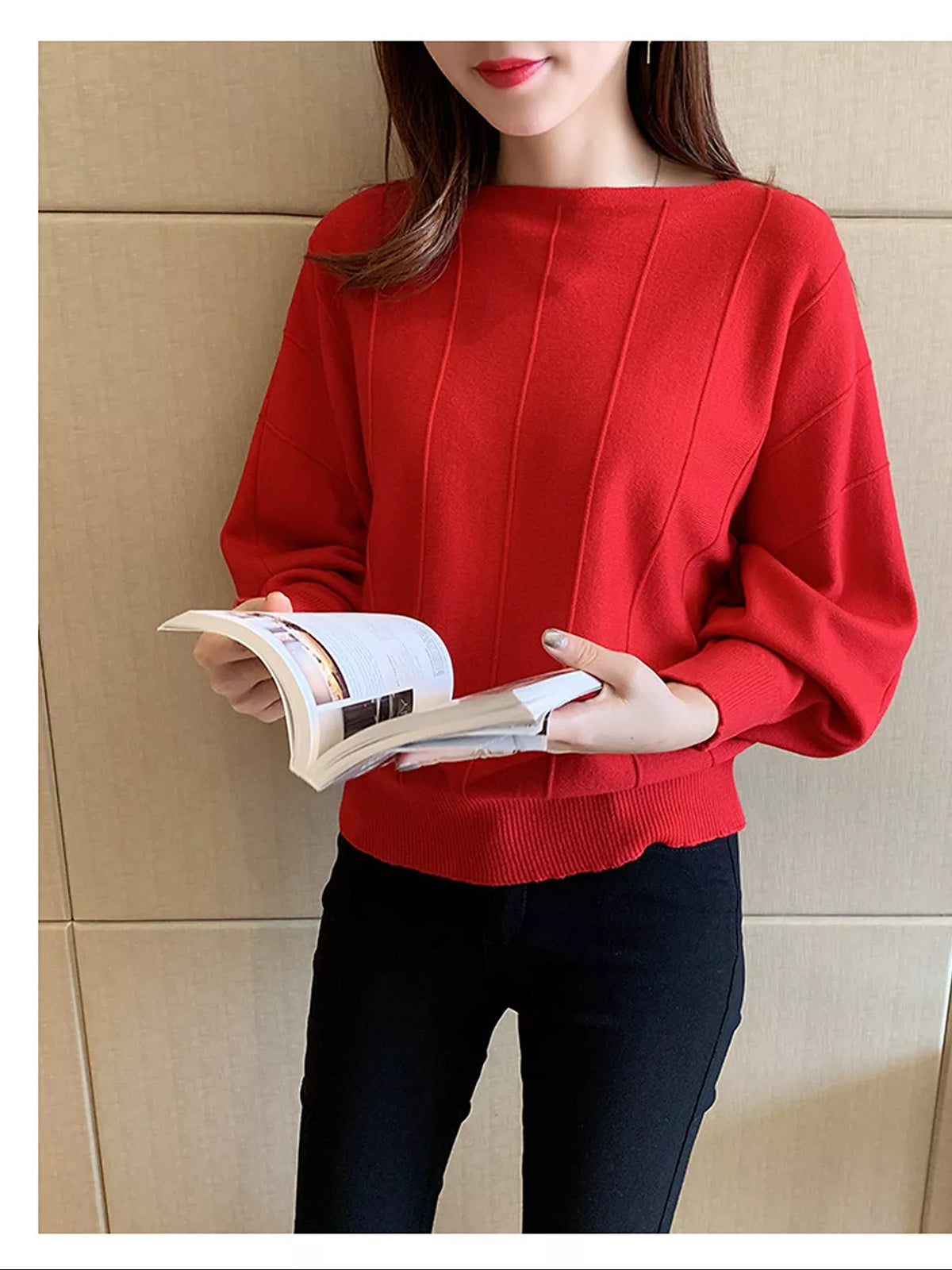 Ribbed Hem Batwing Sleeve Knit Top - Lilixa.store