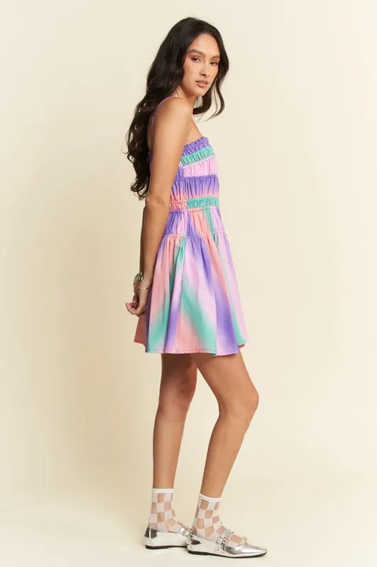 Davi & Dani Multi Color Ombre Printed Bodice Button Up Dress - Lilixa.store