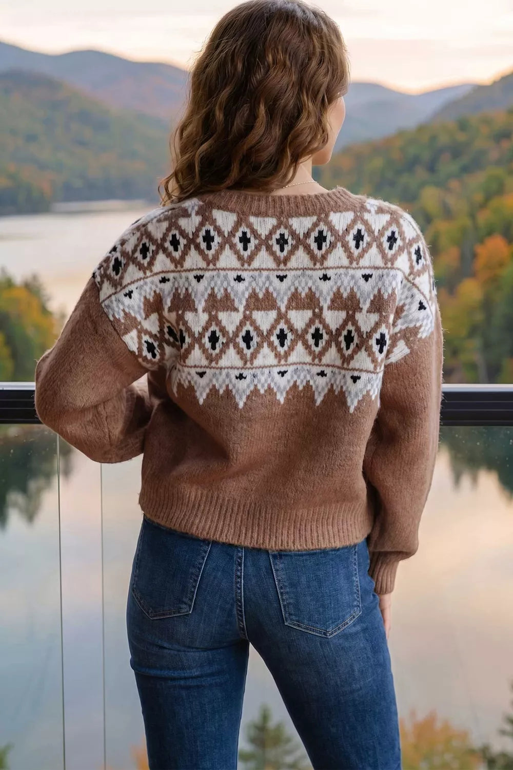 Geometric Print Drop Shoulder Casual Pullover Sweater