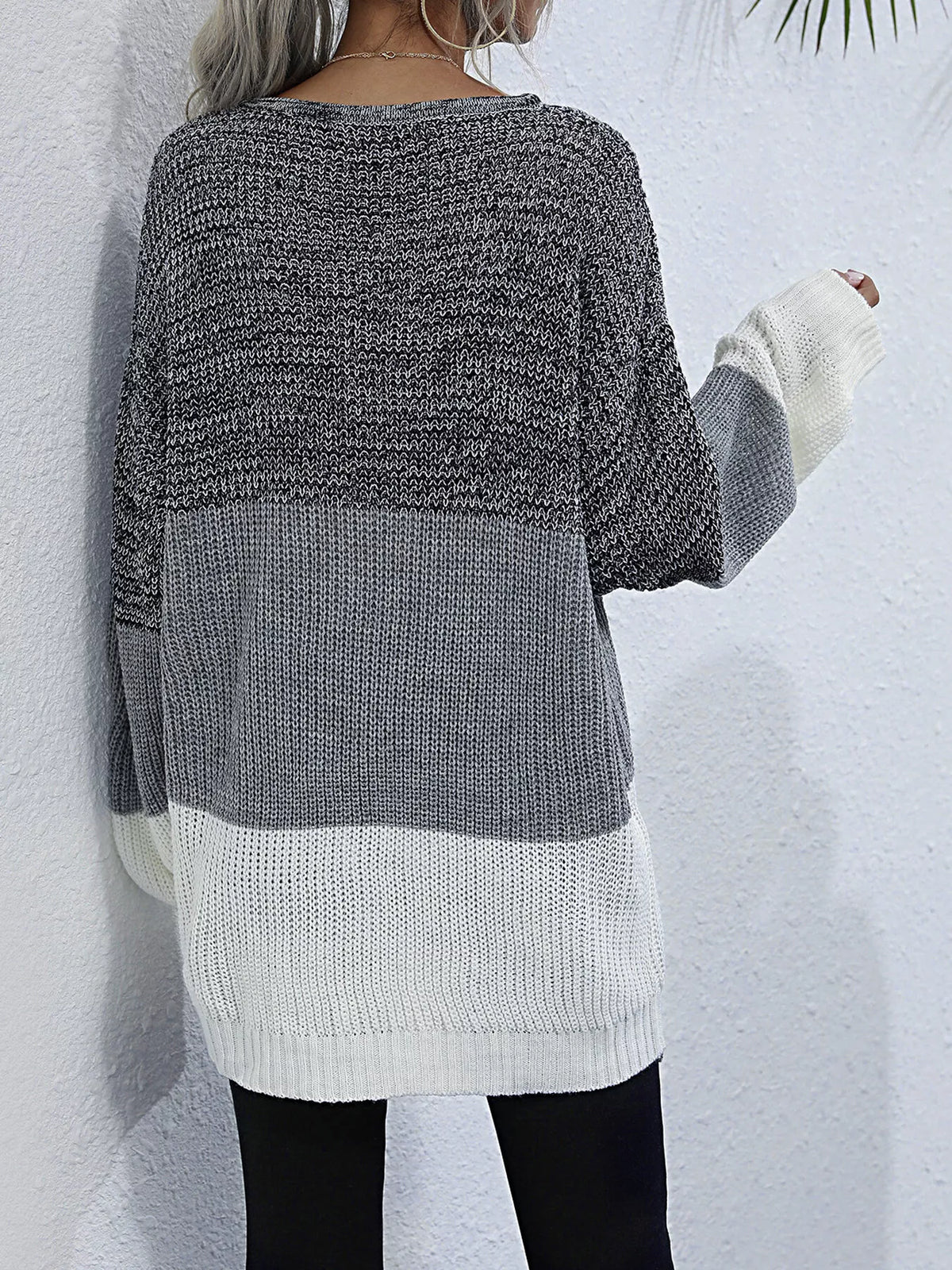 Color Block Round Neck Oversized Sweater - Lilixa.store