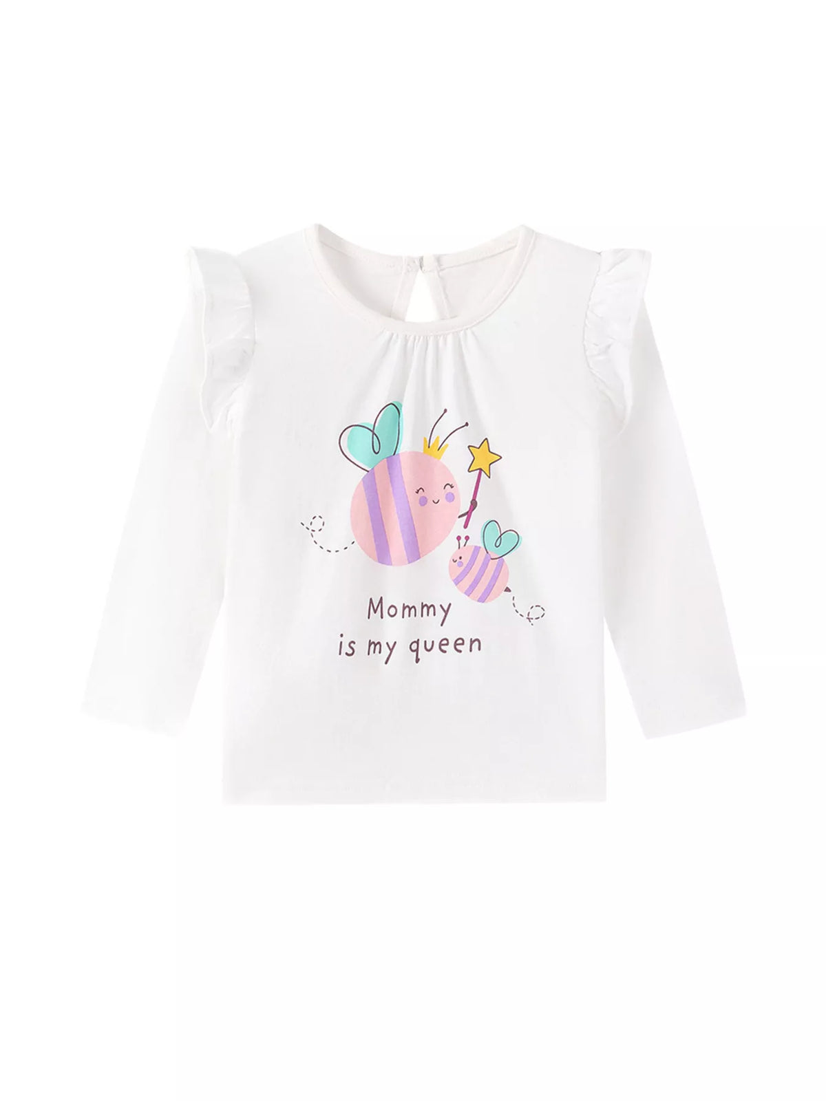 Children's Cute Bee Print Long Sleeve T-Shirt with Ruffle Details - Lilixa.store
