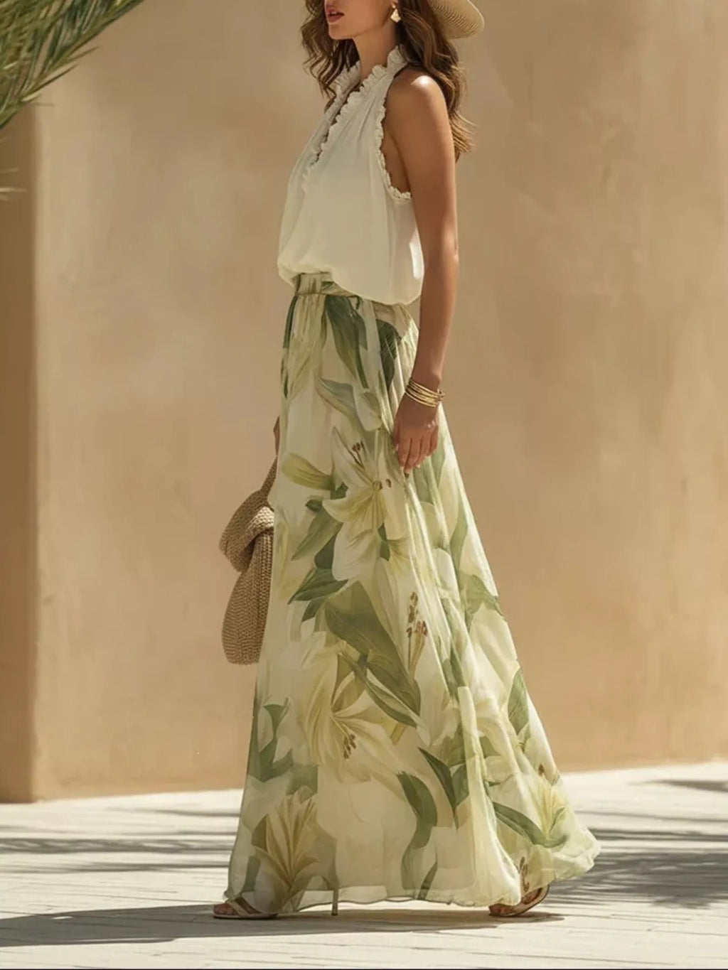 Frill Sleeveless Top and Wide-Leg Pants Two-Piece Set - Lilixa.store