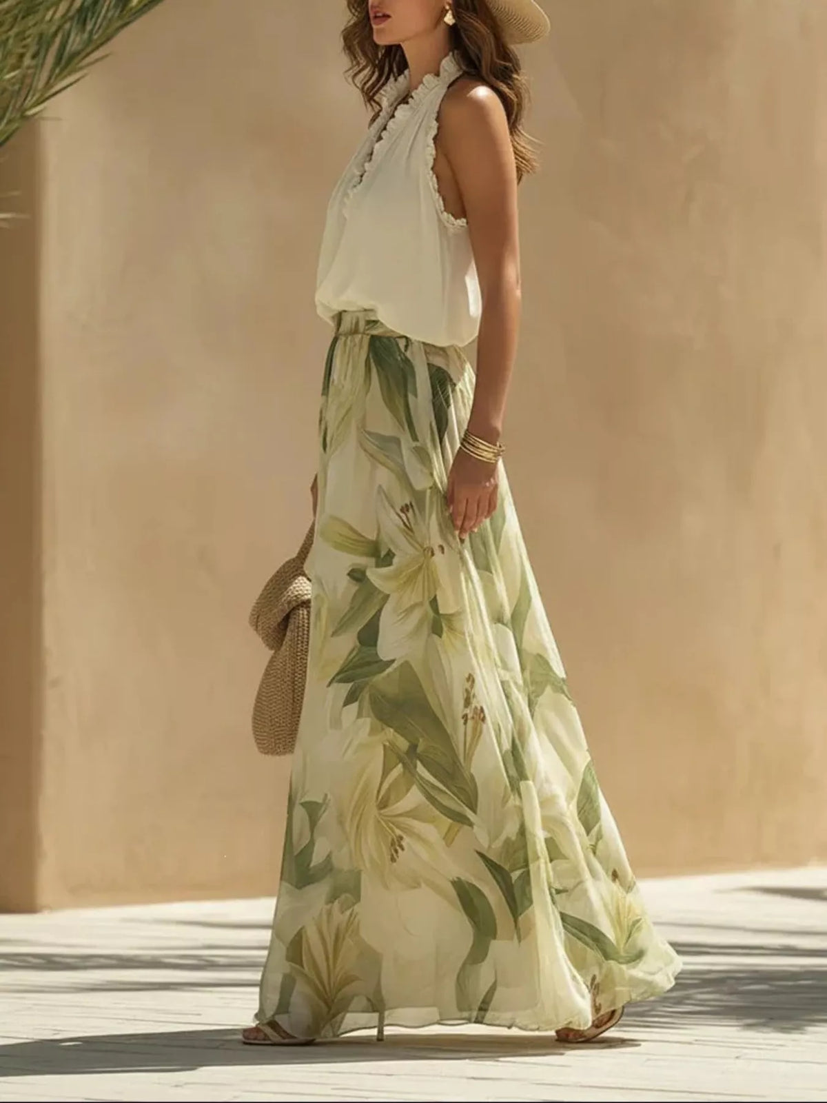 Frill Sleeveless Top and Wide-Leg Pants Two-Piece Set - Lilixa.store