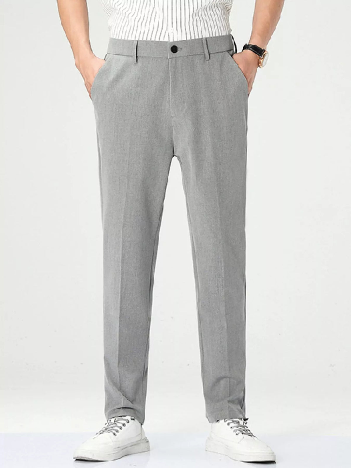 Men's Loose Fit Straight Leg Pants in Light Gray