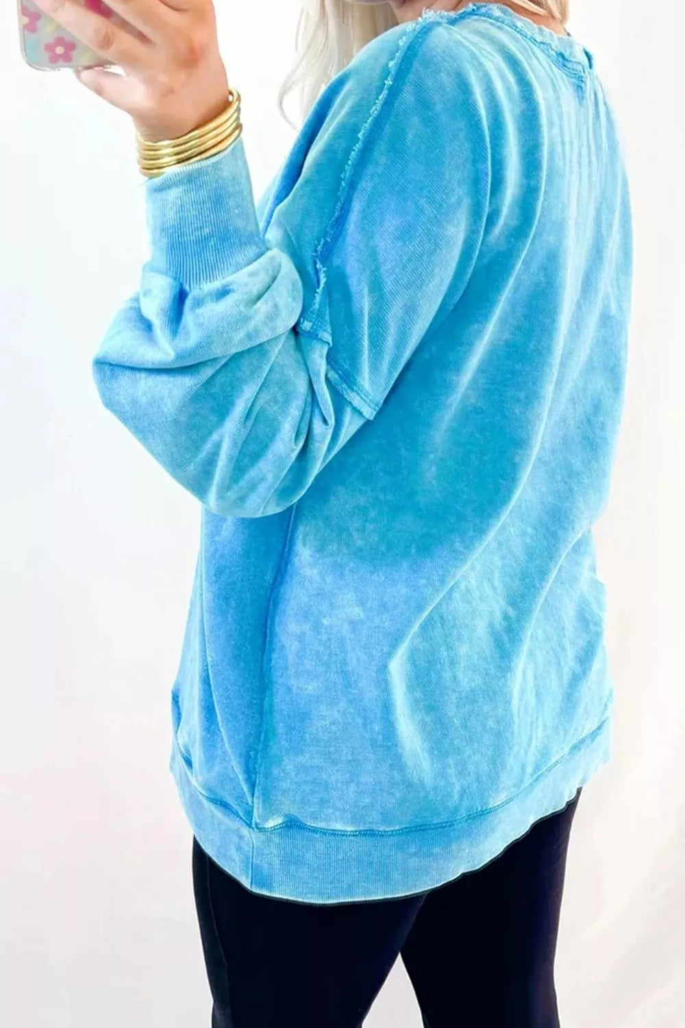 Mineral Wash Oversized Sweatshirt with Chest Pocket in Sky Blue, view 2