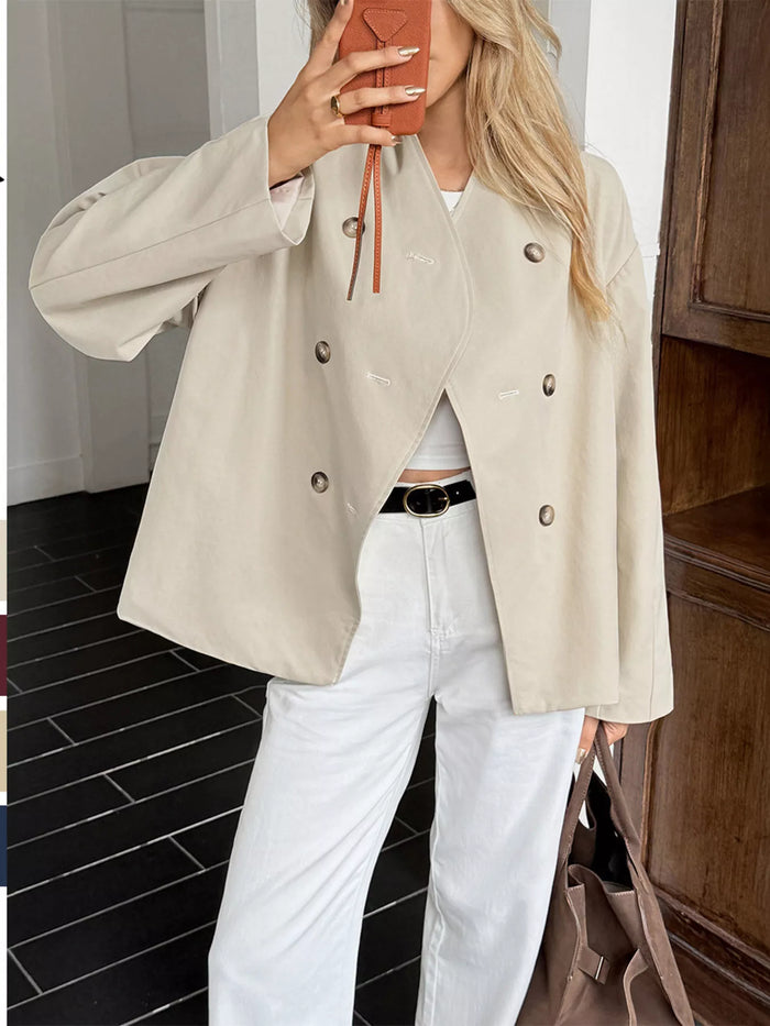 Double-Breasted Long Sleeve Jacket in Khaki