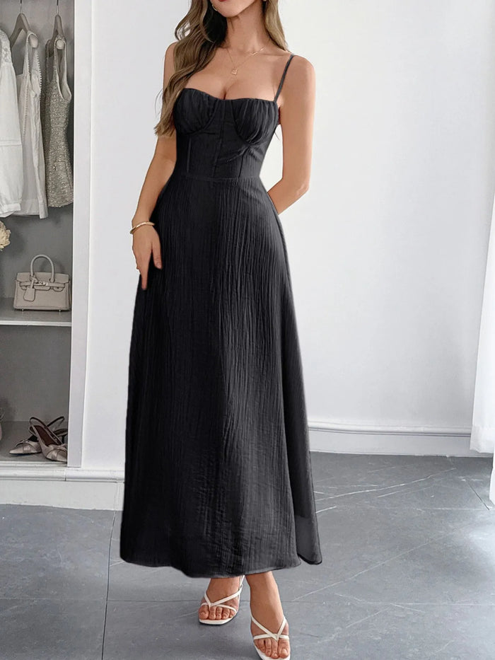 Texture Sweetheart Neck Backless Cami Dress - Lilixa.store