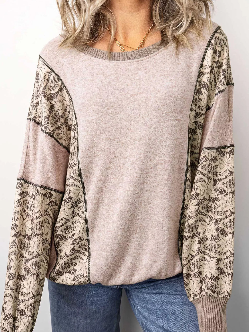 Floral Print Round Neck Long Sleeve Shift Top - Lilixa.store