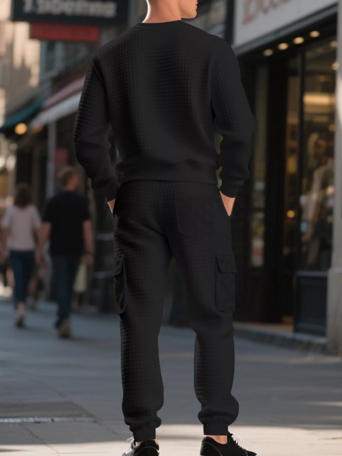 Men's Plus Size Waffle Knit Textured Crewneck Sweatshirt and Jogger Set - Lilixa.store