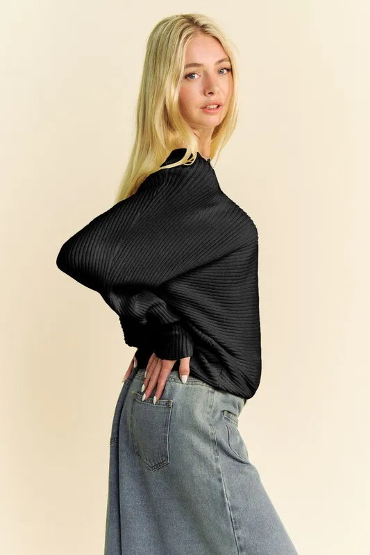 Davi & Dani Round Neck Batwing Sleeve Sweater - Lilixa.store