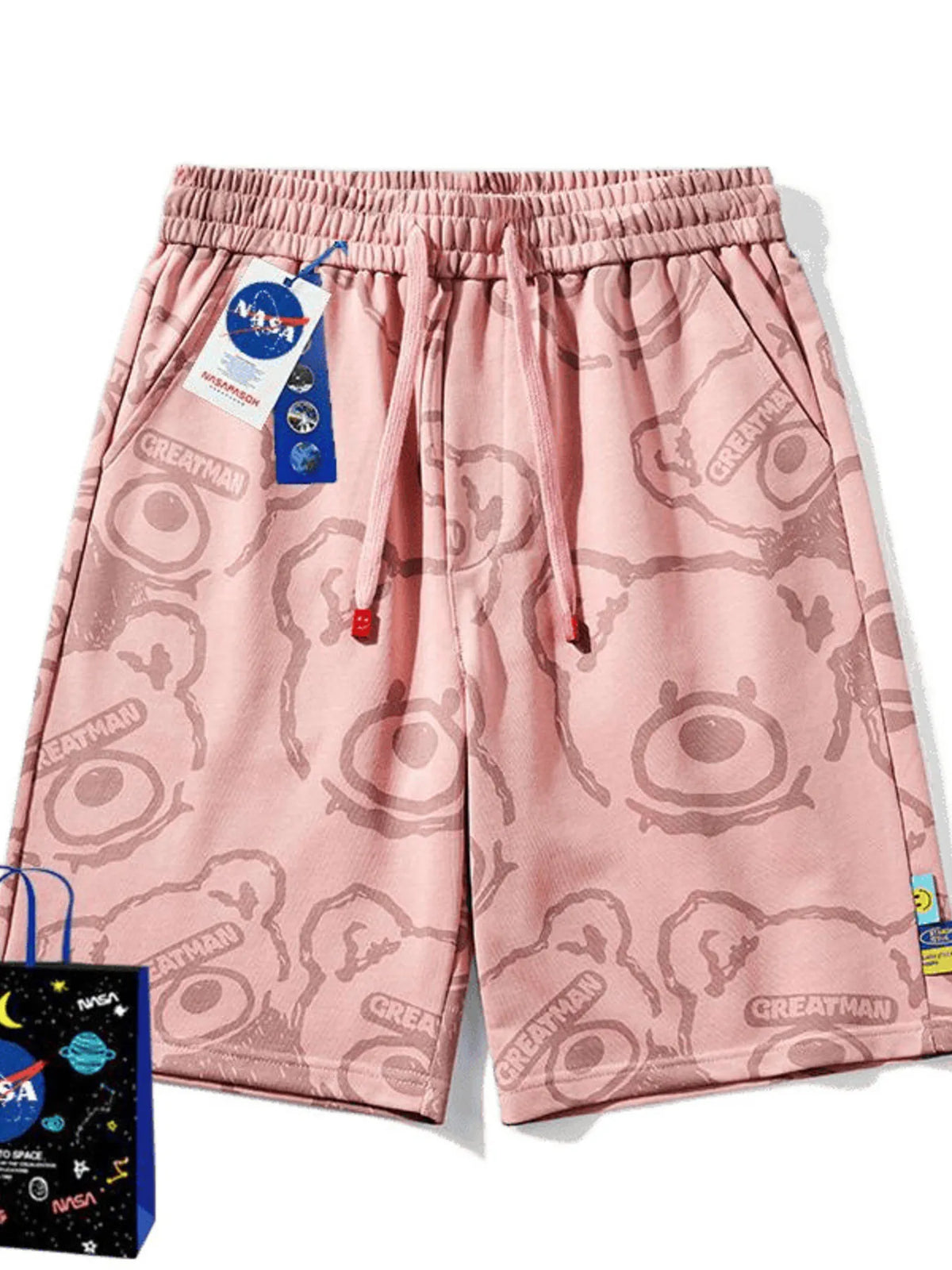 Men's Full Size Bear Print Shorts Plus Size in Pink
