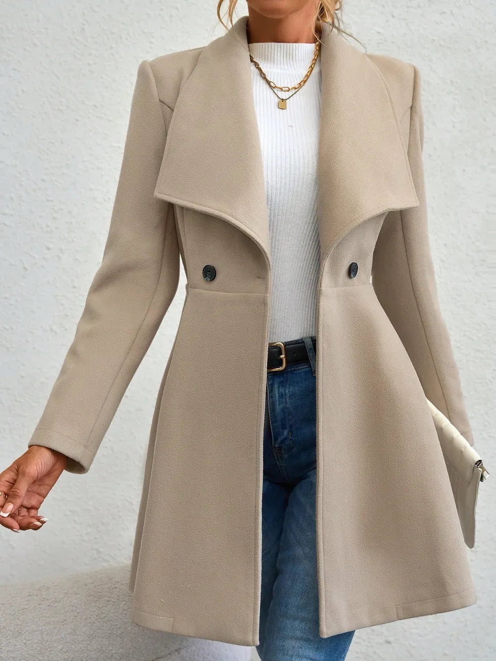 Collared Neck Button Up Long Sleeve Coat, view 9