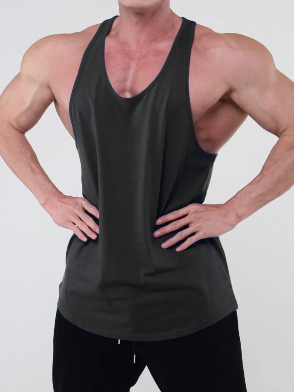 Men's Plus Size Round Neck Racerback Tank in Black